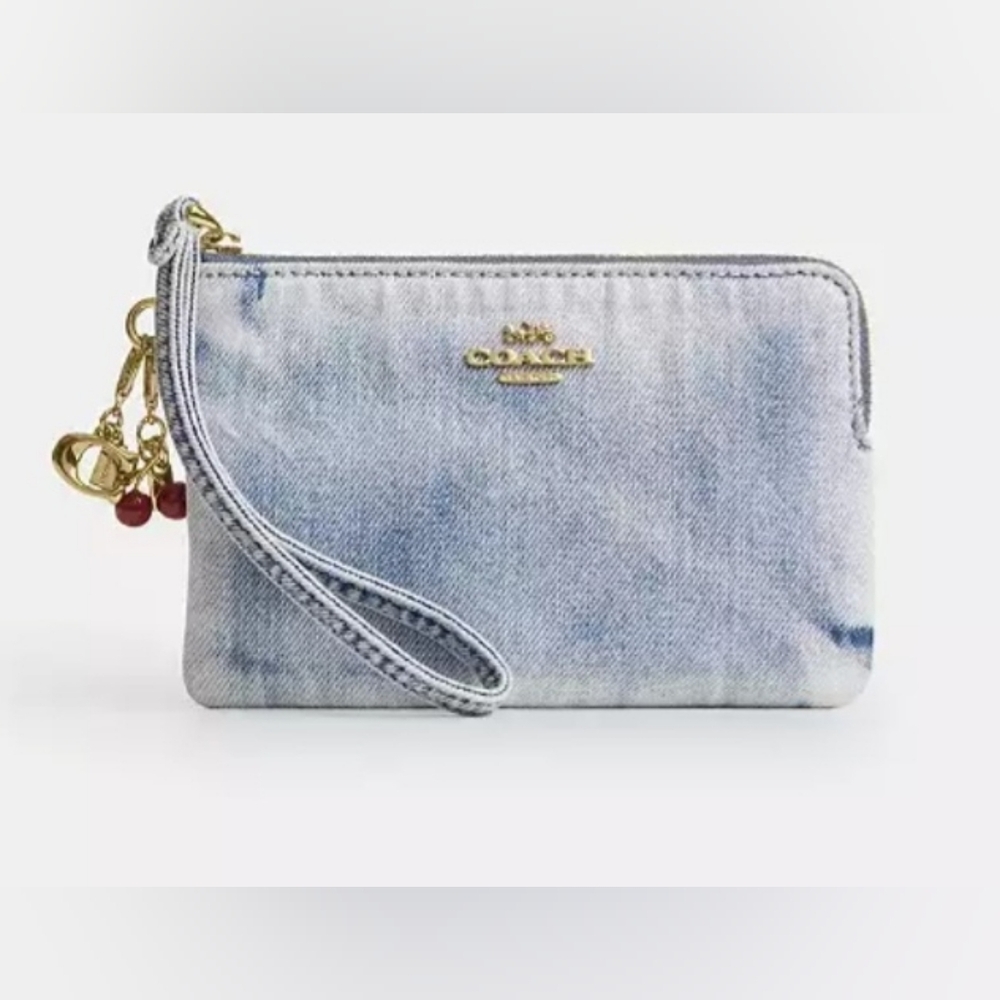 Coach Denim Corner Wristlet With Charms